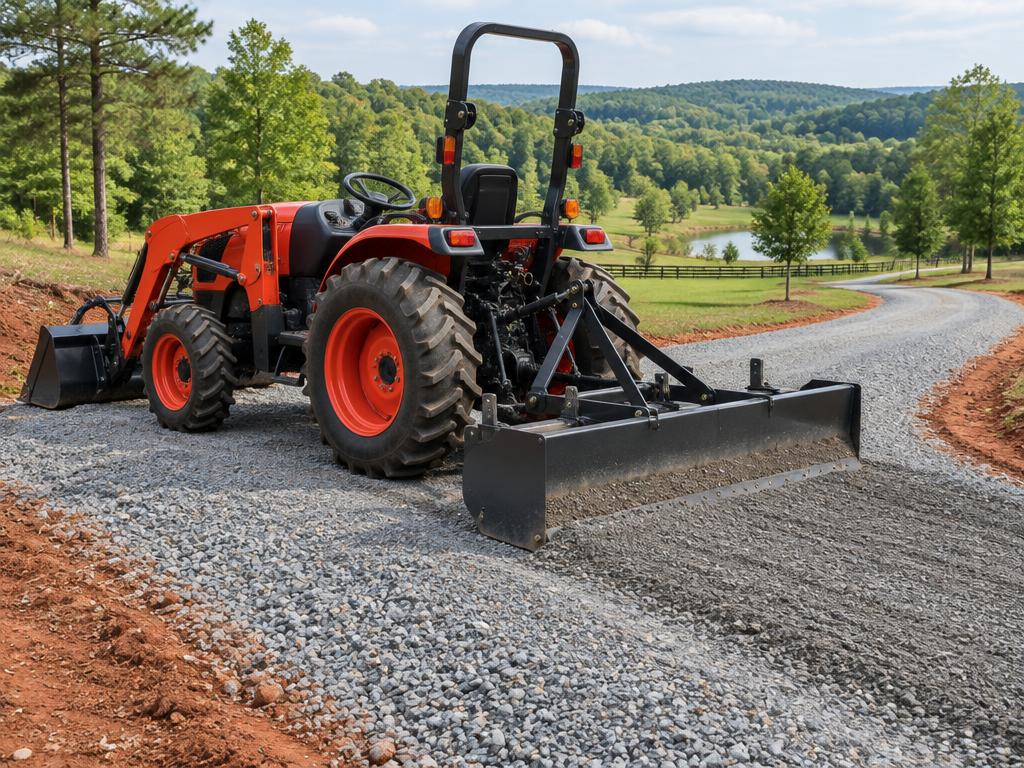 Driveway Grading on a gravel driveway with red clay shoulders in an Upstate South Carolina setting
